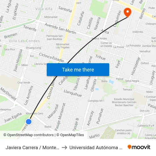 Javiera Carrera / Monte Igeldo to Universidad Autónoma De Chile map