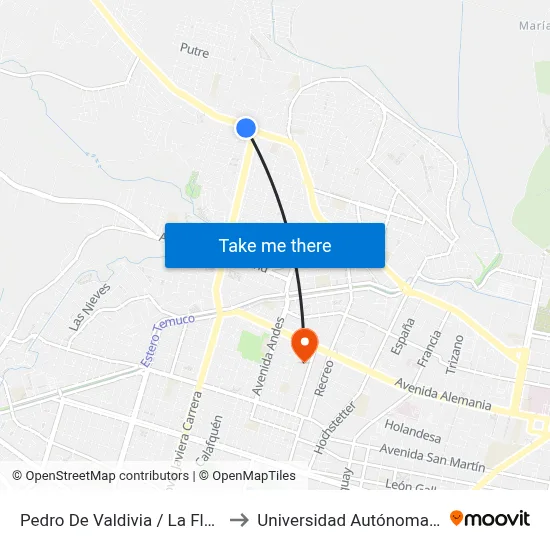 Pedro De Valdivia / La Florida - Sur to Universidad Autónoma De Chile map