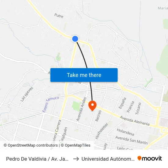 Pedro De Valdivia / Av. Javiera Carrera to Universidad Autónoma De Chile map