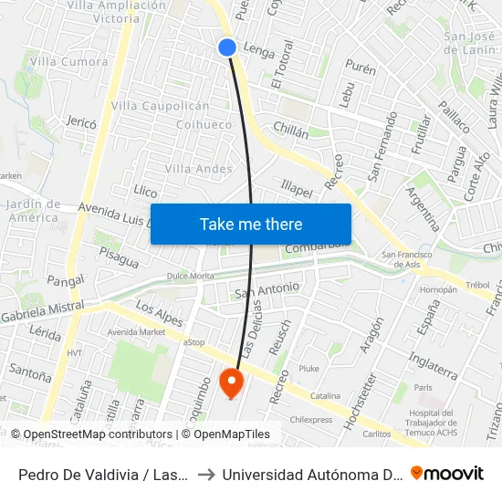 Pedro De Valdivia / Las Vegas to Universidad Autónoma De Chile map