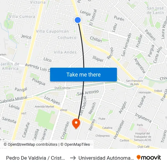 Pedro De Valdivia / Cristobal Colon to Universidad Autónoma De Chile map
