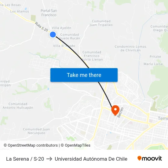La Serena / S-20 to Universidad Autónoma De Chile map