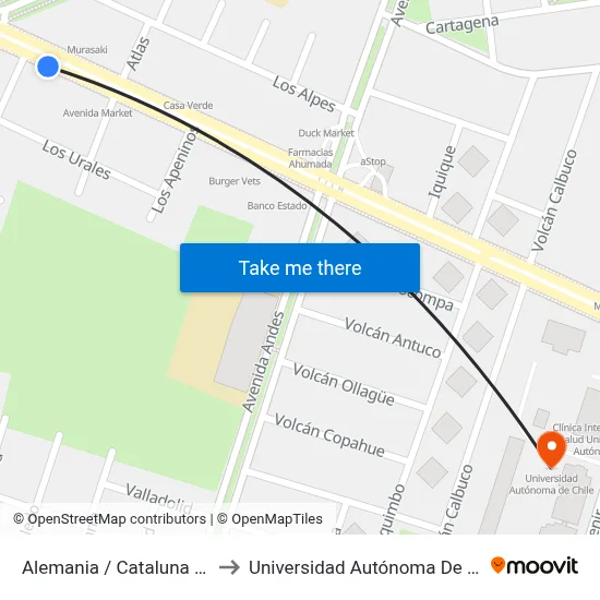 Alemania / Cataluna - Sur to Universidad Autónoma De Chile map