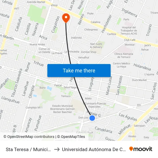 Sta Teresa / Municipal to Universidad Autónoma De Chile map