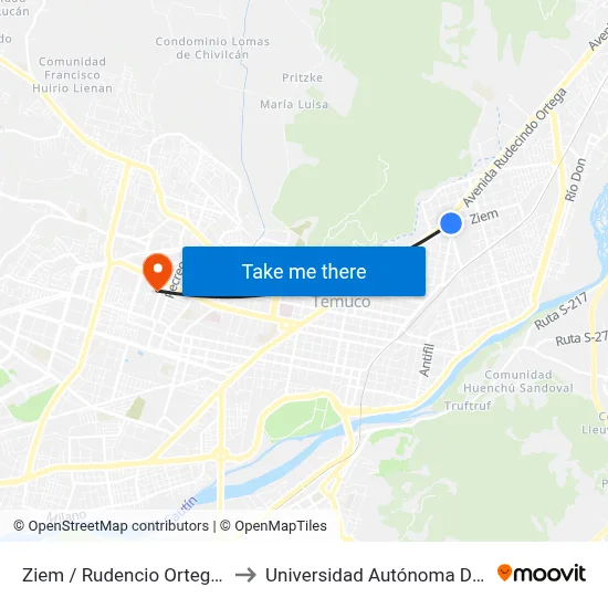 Ziem / Rudencio Ortega - Sur to Universidad Autónoma De Chile map