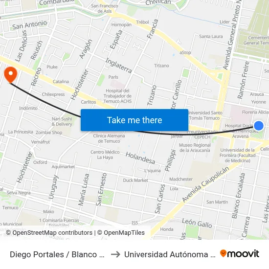 Diego Portales / Blanco Encalada to Universidad Autónoma De Chile map