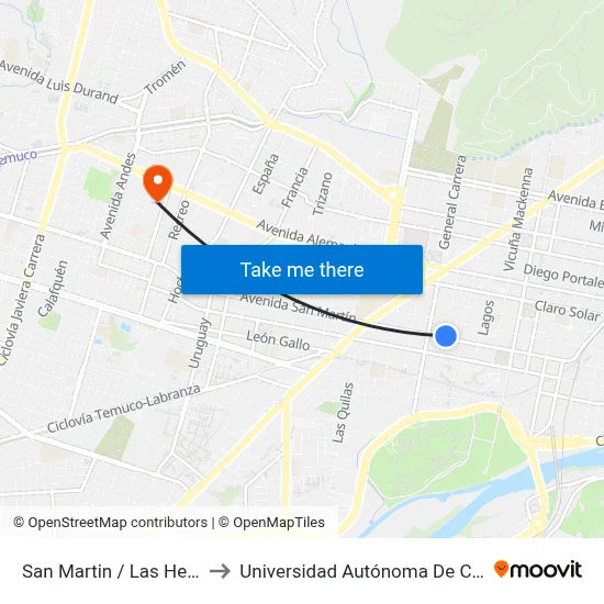 San Martin / Las Heras to Universidad Autónoma De Chile map