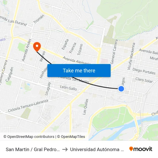 San Martin / Gral Pedro Lagos to Universidad Autónoma De Chile map