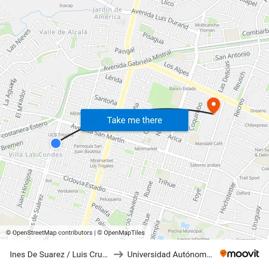 Ines De Suarez / Luis Cruz Martinez to Universidad Autónoma De Chile map