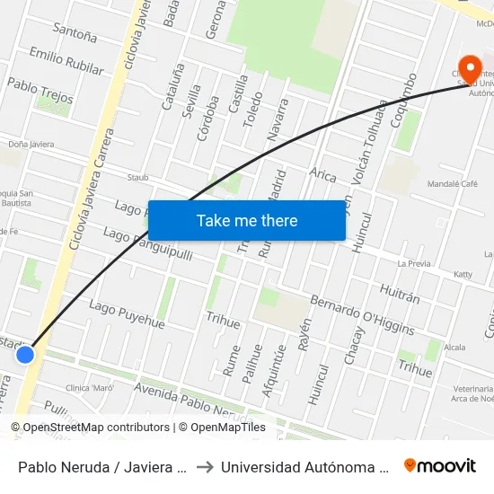 Pablo Neruda / Javiera Carrera to Universidad Autónoma De Chile map