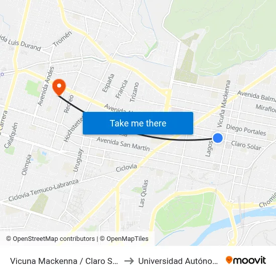 Vicuna Mackenna / Claro Solar / Poniente to Universidad Autónoma De Chile map
