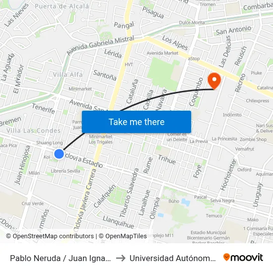 Pablo Neruda / Juan Ignacio Bolivar to Universidad Autónoma De Chile map