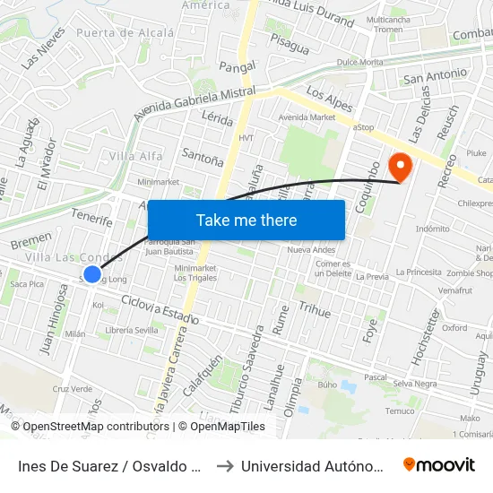 Ines De Suarez / Osvaldo Burgemeister to Universidad Autónoma De Chile map