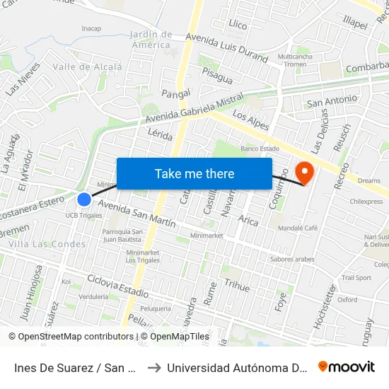 Ines De Suarez / San Martin to Universidad Autónoma De Chile map