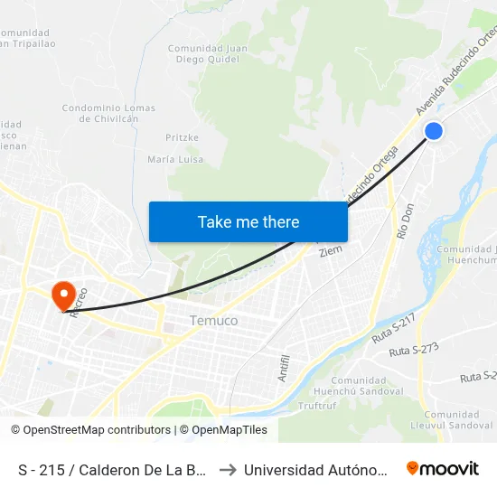 S - 215 / Calderon De La Barca - Oriente to Universidad Autónoma De Chile map