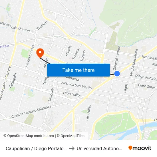Caupolican / Diego Portales / Poniente to Universidad Autónoma De Chile map