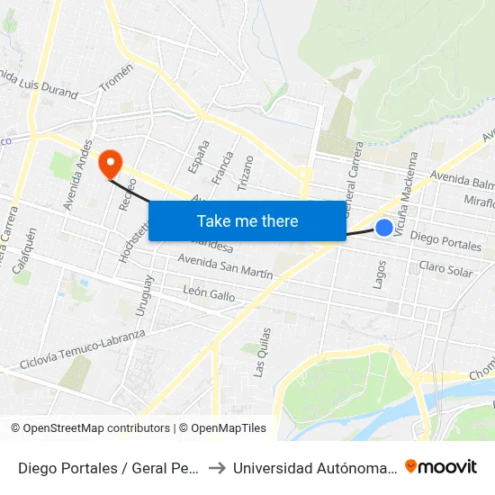 Diego Portales / Geral Pedro Lagos to Universidad Autónoma De Chile map