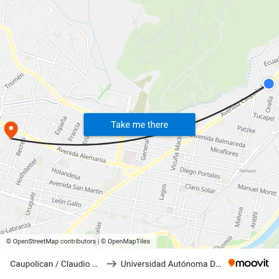 Caupolican / Claudio Vicuna to Universidad Autónoma De Chile map