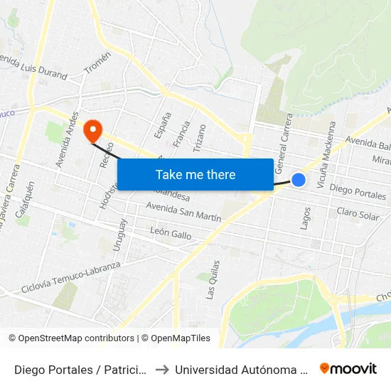 Diego Portales / Patricio Lynch to Universidad Autónoma De Chile map