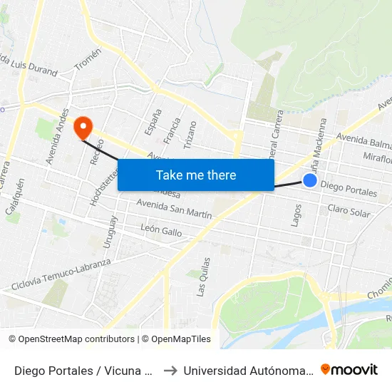 Diego Portales / Vicuna Mackenna to Universidad Autónoma De Chile map