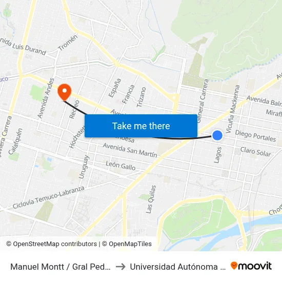 Manuel Montt / Gral Pedro Lagos to Universidad Autónoma De Chile map