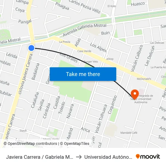 Javiera Carrera / Gabriela Mistral - Poniente to Universidad Autónoma De Chile map