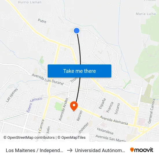 Los Maitenes / Independencia - Sur to Universidad Autónoma De Chile map