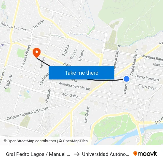 Gral Pedro Lagos / Manuel Montt / Oriente to Universidad Autónoma De Chile map