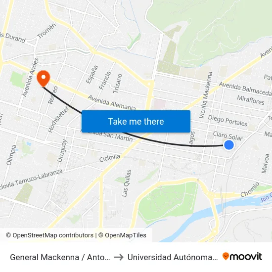 General Mackenna / Antonio Varas to Universidad Autónoma De Chile map
