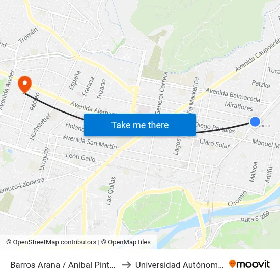 Barros Arana / Anibal Pinto - Poniente to Universidad Autónoma De Chile map