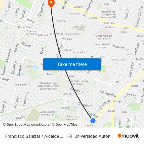 Francisco Salazar / Alcalde Bustos / Poniente to Universidad Autónoma De Chile map