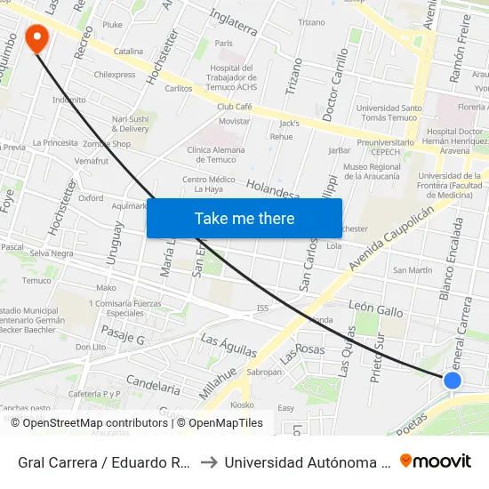 Gral Carrera / Eduardo Rodriguez to Universidad Autónoma De Chile map