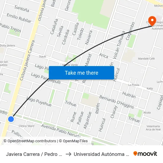 Javiera Carrera / Pedro Mendez to Universidad Autónoma De Chile map