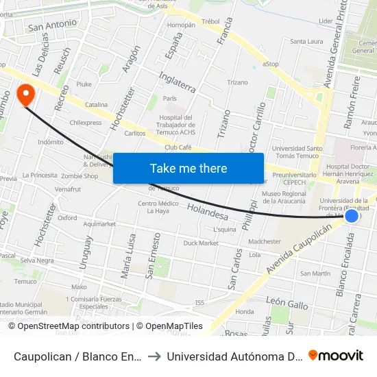 Caupolican / Blanco Encalada to Universidad Autónoma De Chile map