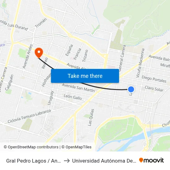 Gral Pedro Lagos / Antonio to Universidad Autónoma De Chile map
