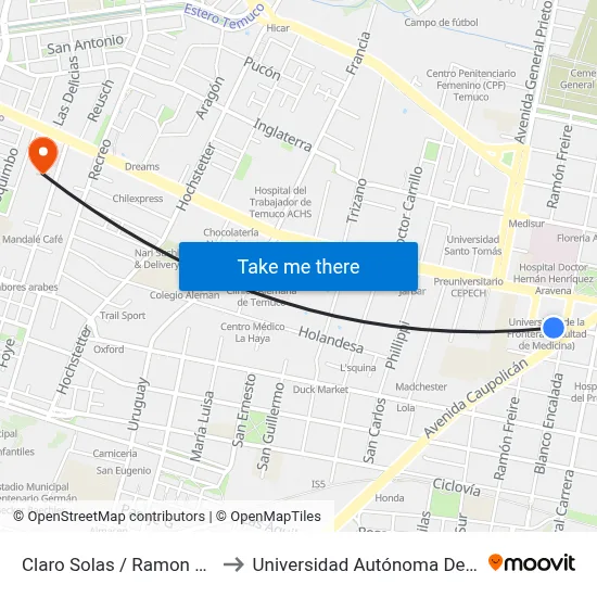 Claro Solas / Ramon Freire to Universidad Autónoma De Chile map