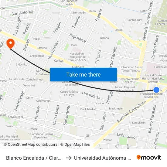 Blanco Encalada / Claro Solas to Universidad Autónoma De Chile map
