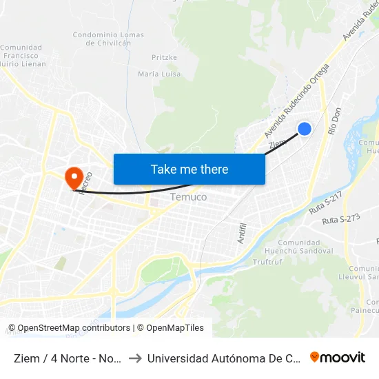 Ziem / 4 Norte - Norte to Universidad Autónoma De Chile map
