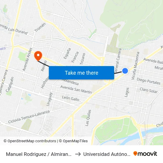 Manuel Rodriguez / Almirante Patricio Lynch to Universidad Autónoma De Chile map