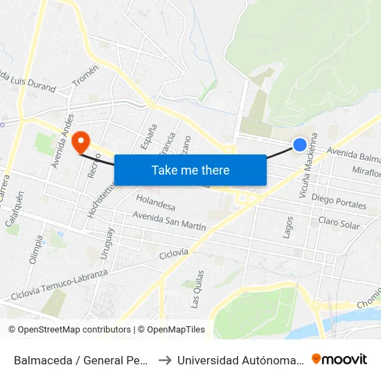 Balmaceda / General Pedro Lagos to Universidad Autónoma De Chile map
