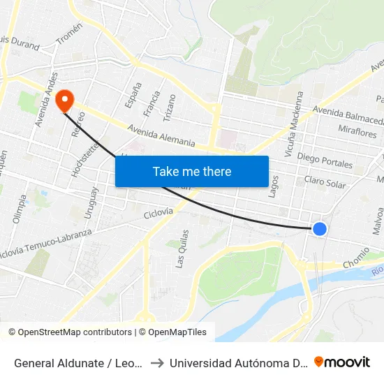 General Aldunate / Leon Gallo to Universidad Autónoma De Chile map
