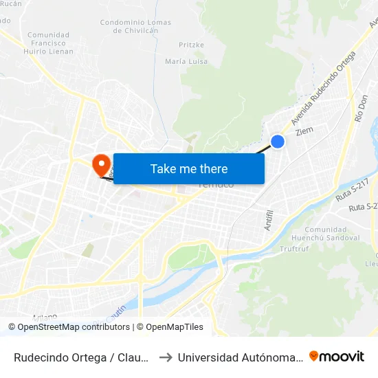 Rudecindo Ortega / Claudio Vicuna to Universidad Autónoma De Chile map