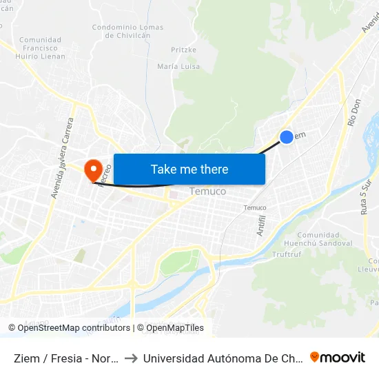 Ziem / Fresia - Norte to Universidad Autónoma De Chile map