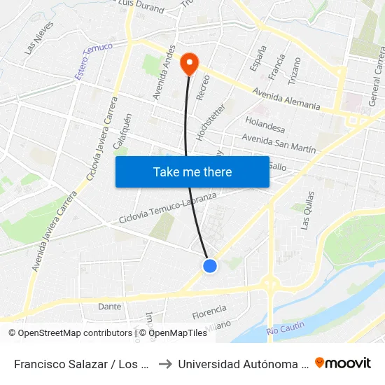 Francisco Salazar / Los Castanos to Universidad Autónoma De Chile map