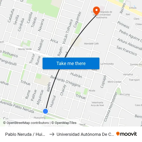 Pablo Neruda / Huincul to Universidad Autónoma De Chile map