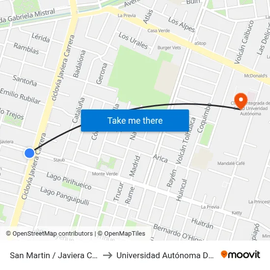 San Martin / Javiera Carrera to Universidad Autónoma De Chile map