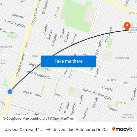 Javiera Carrera, 1140 to Universidad Autónoma De Chile map