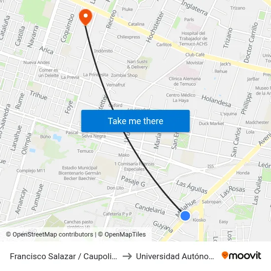 Francisco Salazar / Caupolican / Poniente to Universidad Autónoma De Chile map