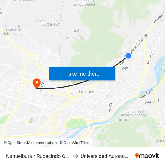 Nahuelbuta / Rudecindo Ortega - Norte to Universidad Autónoma De Chile map