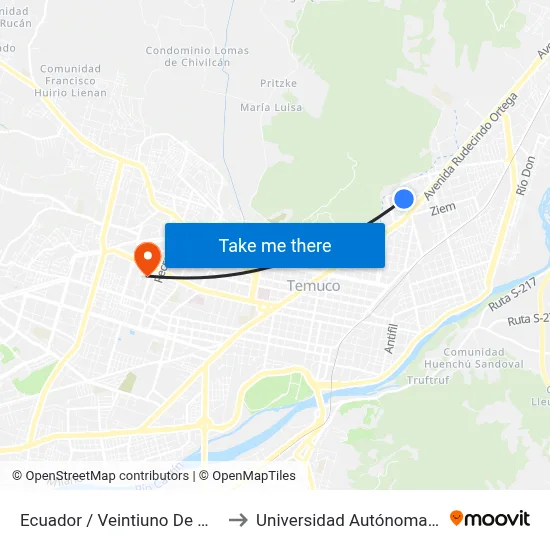 Ecuador / Veintiuno De Mayo - Sur to Universidad Autónoma De Chile map